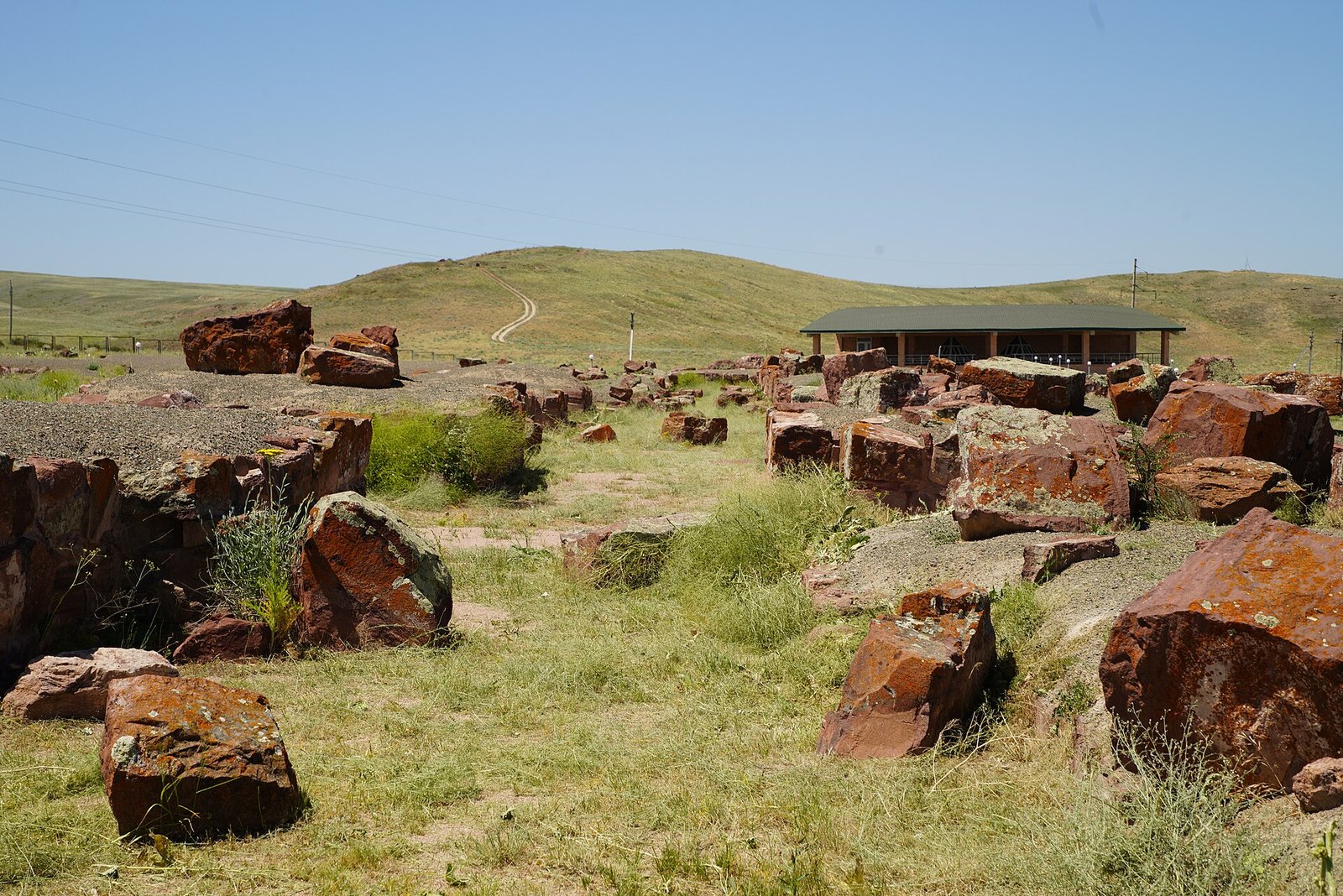 Red sandstone blocks at the site