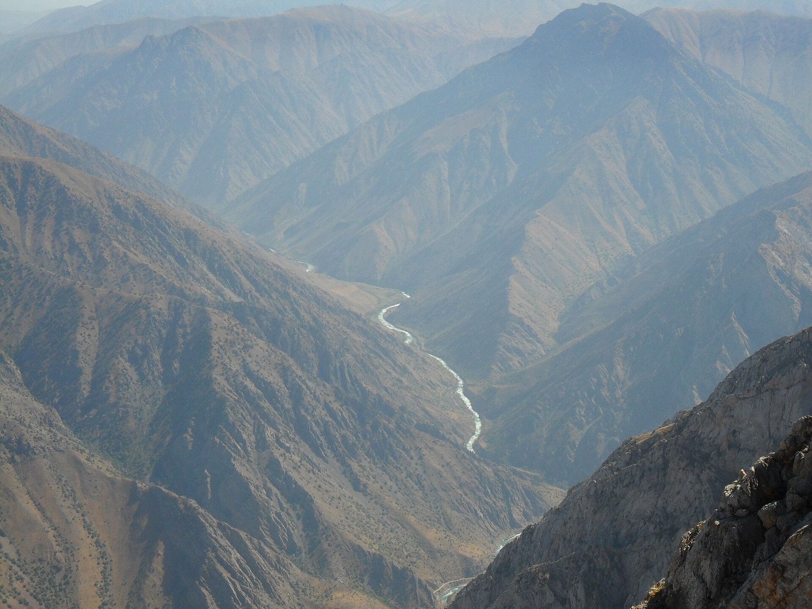 The Chatkal River in its gorge, seen from above