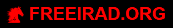 FreeIrad.org logo: a red horse's head beside the name FREEIRAD.ORG in red bold capitals, on black