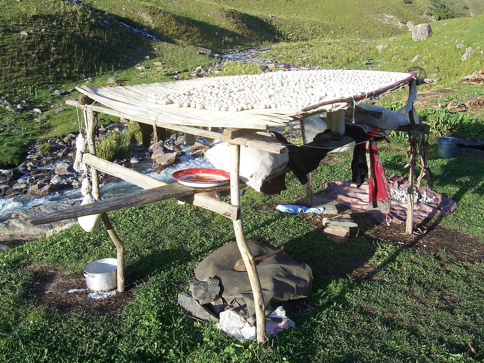Kurut drying in the sun at a summer camp