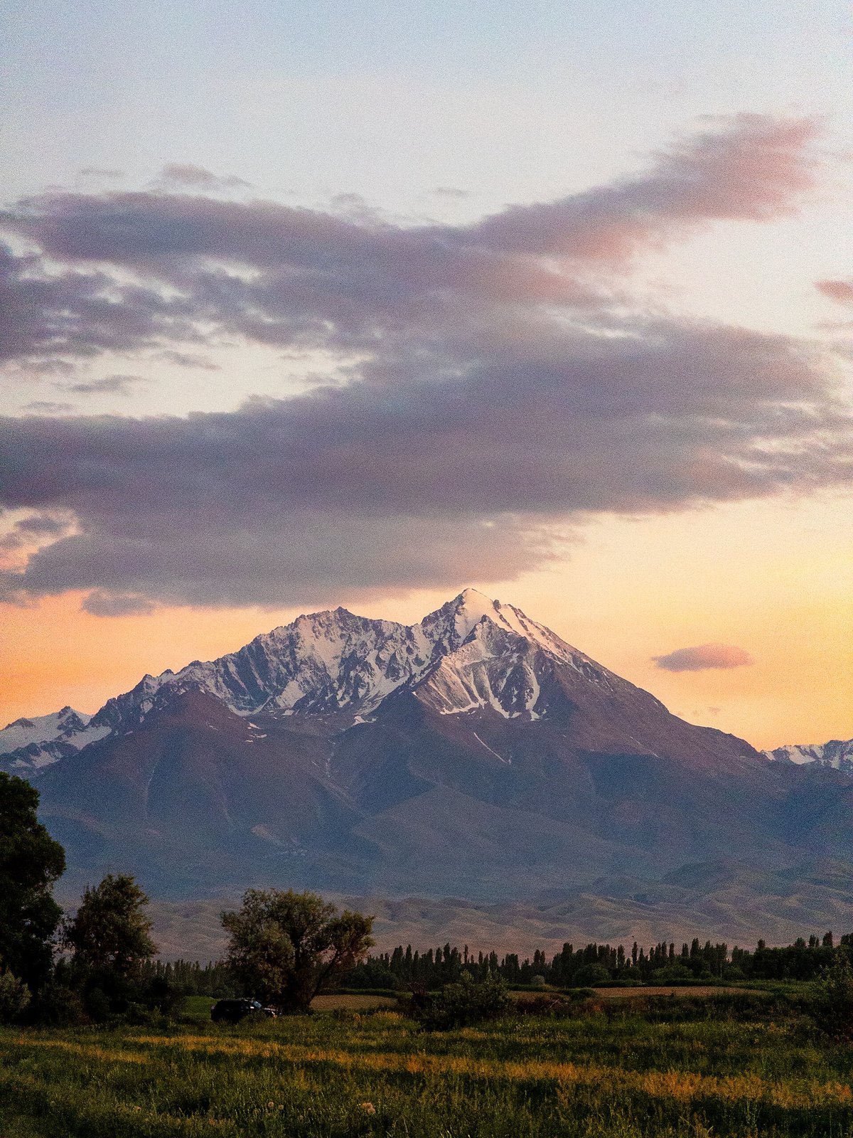 Manas Peak Illuminated by Golden Sunset Light, Talas Alatau, Kyrgyzstan