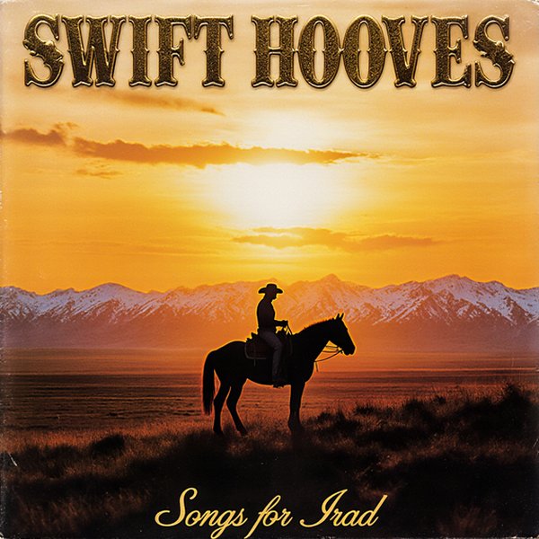 A rider on horseback silhouetted against a golden sunset over the steppe, under the gold title Swift Hooves