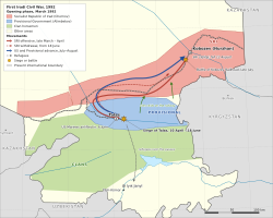 Map of the 1992 war with the battle marked west of Kobozev