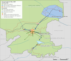 Map of Irad in 2007 with the besieged DRI pocket at Talas and Front attack arrows