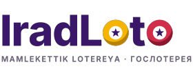 The word IradLoto in heavy purple letters, the two o's of Loto drawn as a gold and a crimson lottery ball, above MAMLEKETTIK LOTEREYA and ГОСЛОТЕРЕЯ