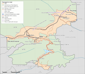 Transport map of Irad with the three crossings into Kazakhstan marked